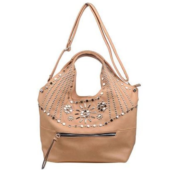 IN'S Handbags - Women's Studded Detail Hobo / Shoulder Bag,  Brown